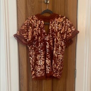 Anthropologie Red Sequin Blouse
